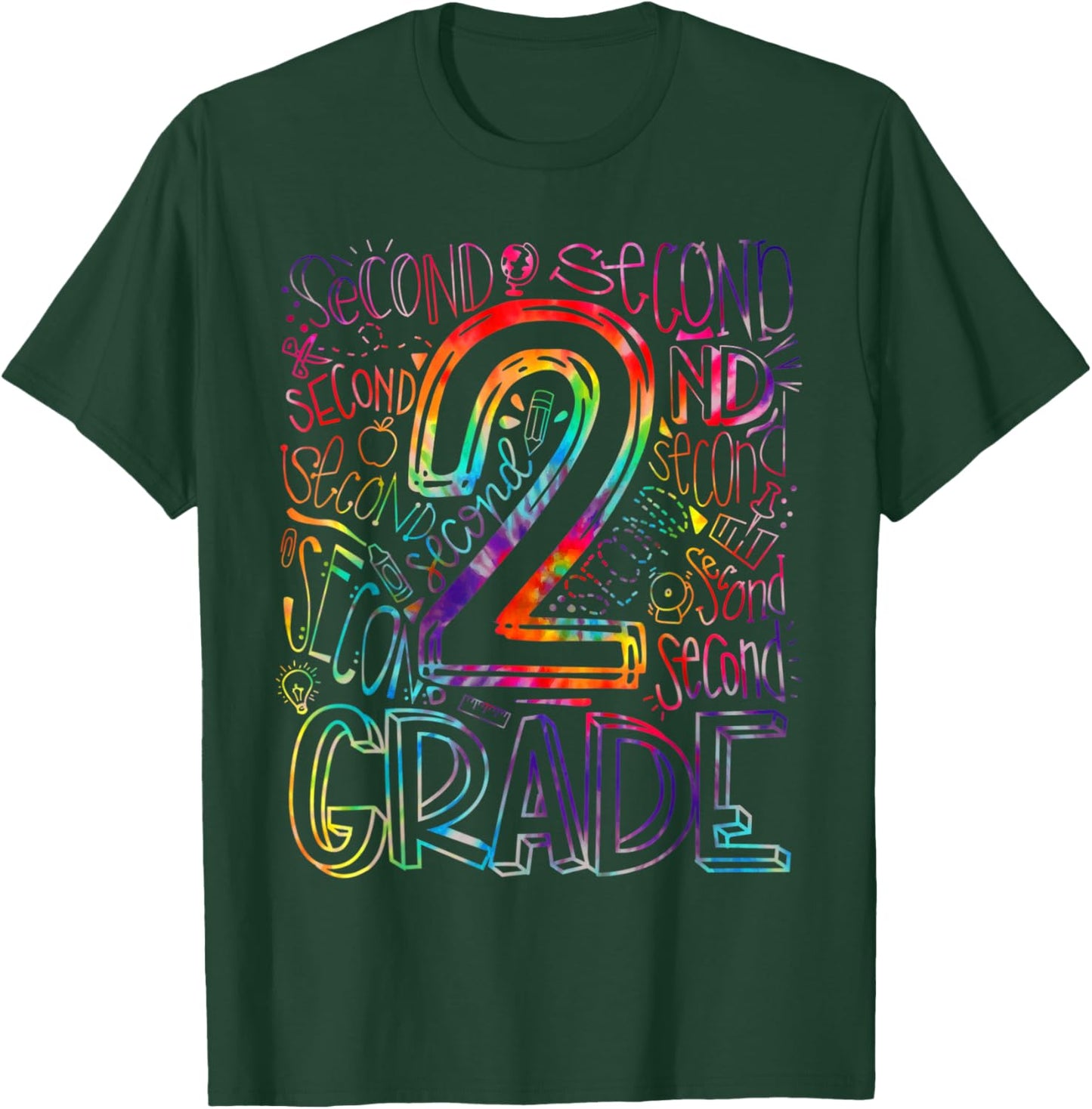 Tie Dye 2nd Grade Typography Team Second Grade Teacher Kids T-Shirt - T-Shirt | Forest
