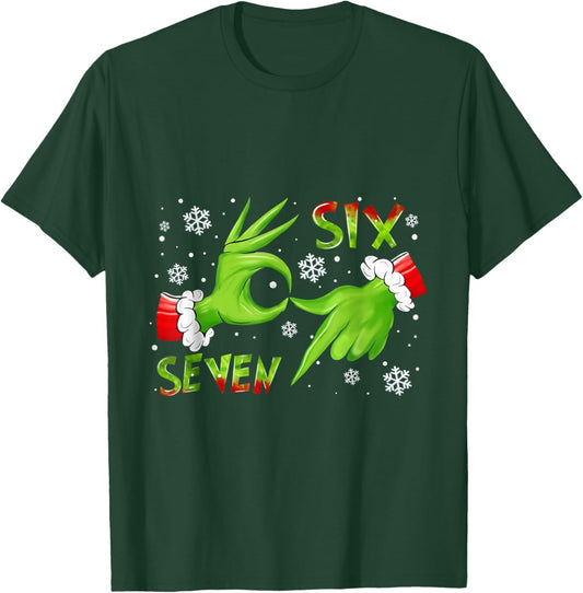 Six Seven Funny Green Hand Christmas Parody T-Shirt - T-Shirt | Forest