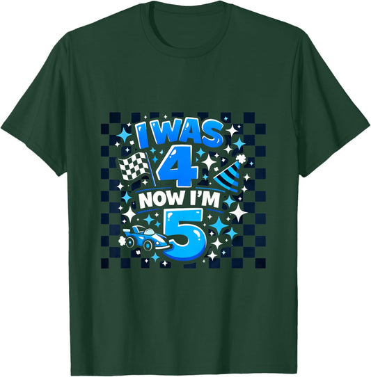 Blue Checkered I was 4 Now I'm 5 Funny Birthday Boy T-Shirt - T-Shirt | Forest