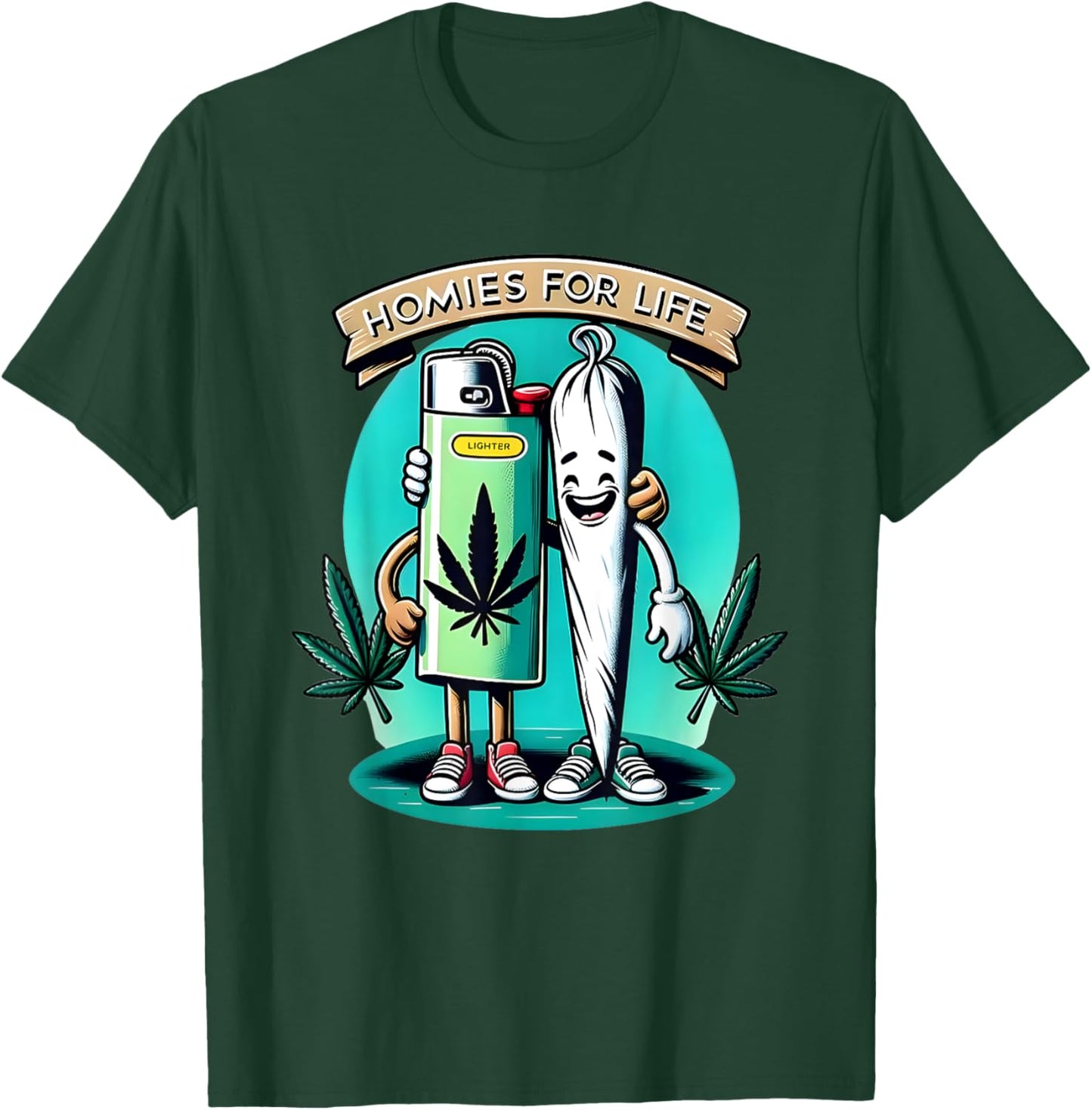 Homies For Life Lighter And Joint T-Shirt - T-Shirt | Forest