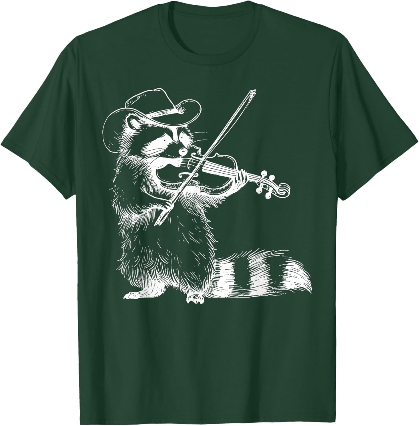 Vintage Cowboy Raccoon Playing Fiddle Violin Animal Musician T-Shirt - T-Shirt | Forest