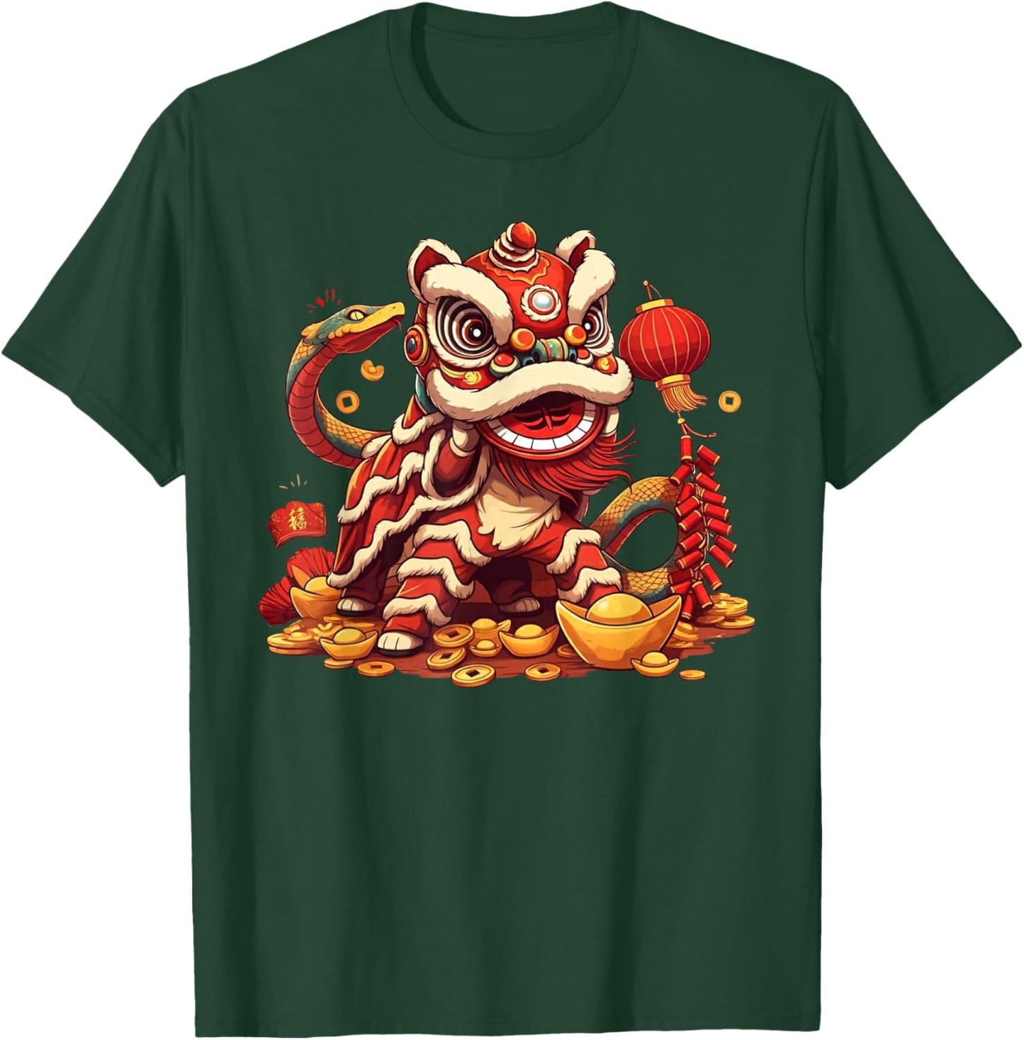 Funny Lion Snake Chinese New Year 2025 Kids T-Shirt - T-Shirt | Forest