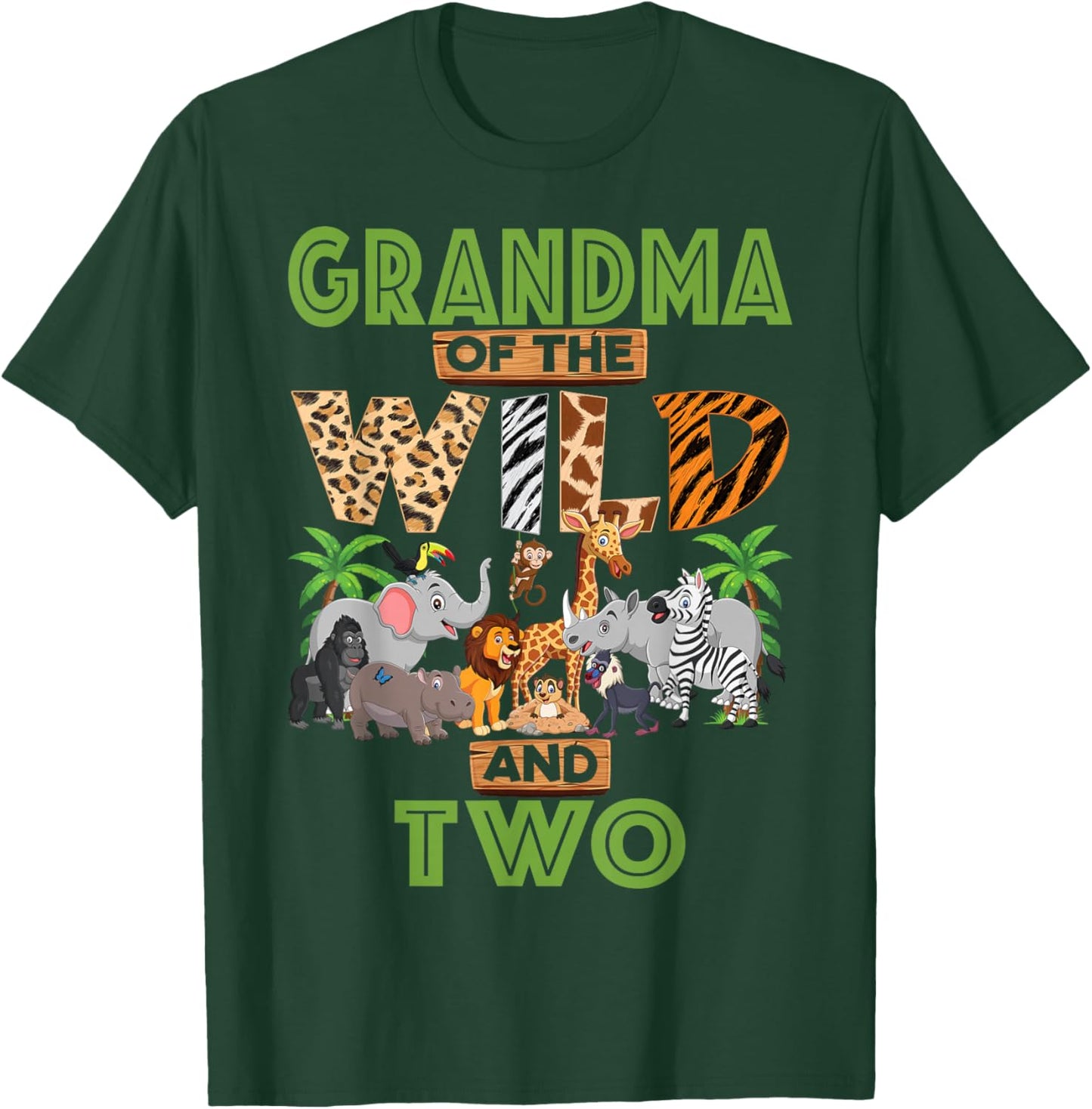2nd Birthday Zoo Safari Jungle Grandma of The Wild and Two T-Shirt - T-Shirt | Forest