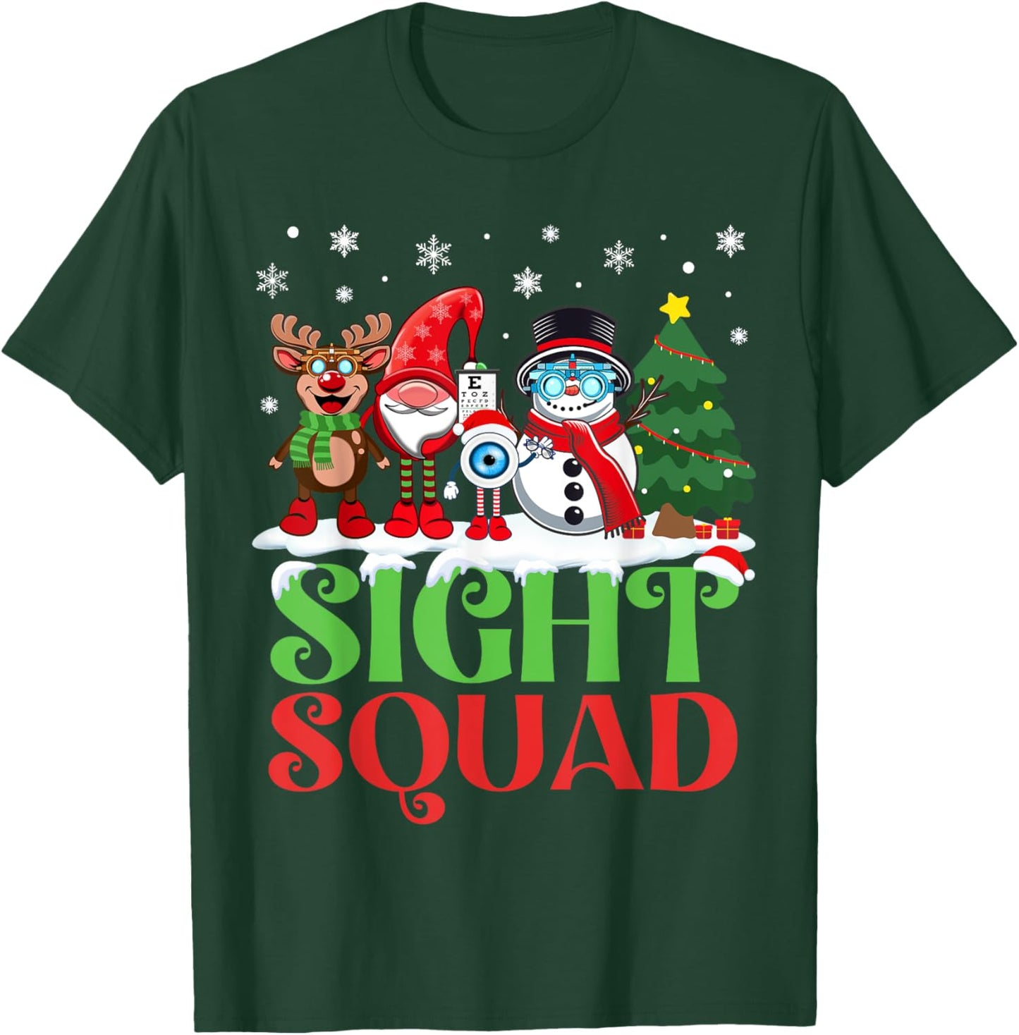 Sight Squad Reindeer Gnome Santa Funny Christmas Optometrist T-Shirt - T-Shirt | Forest