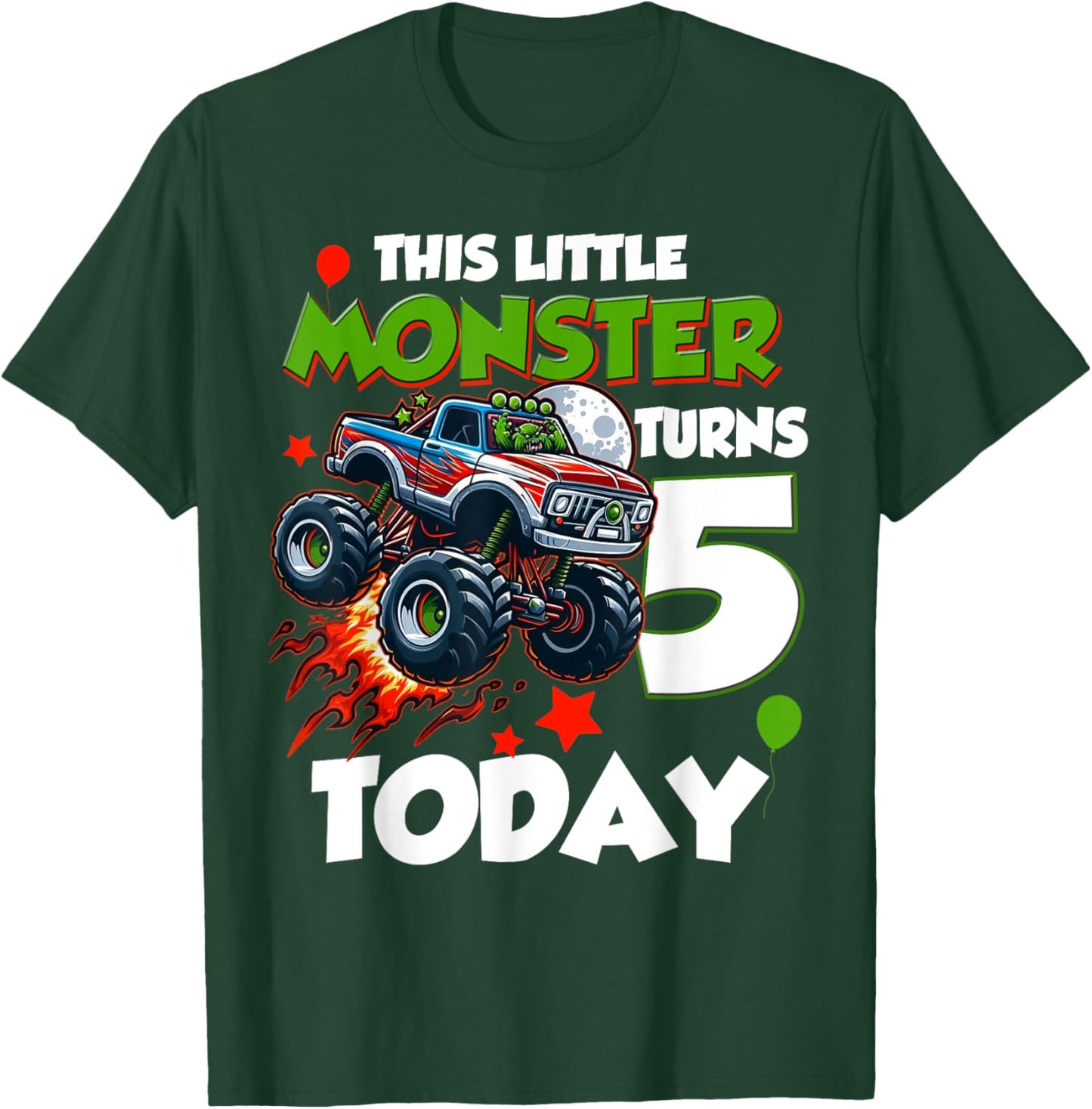 Birthday Monster Truck 5 year Old Boys This Little Turns 5th T-Shirt - T-Shirt | Forest
