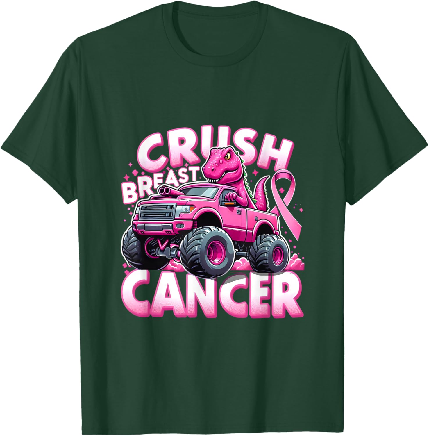 Monster Truck Crush Breast Cancer Awareness Support Squad T-Shirt - T-Shirt | Forest