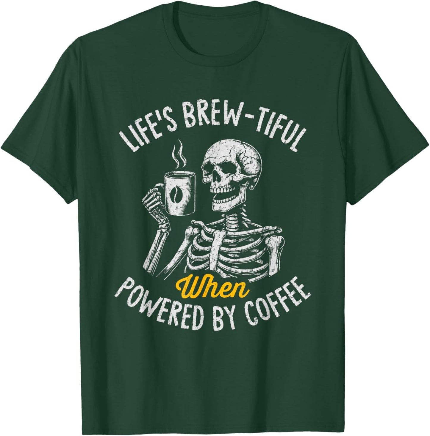 Powered by Coffee Funny Skeleton Caffeine Lover Barista T-Shirt - T-Shirt | Forest