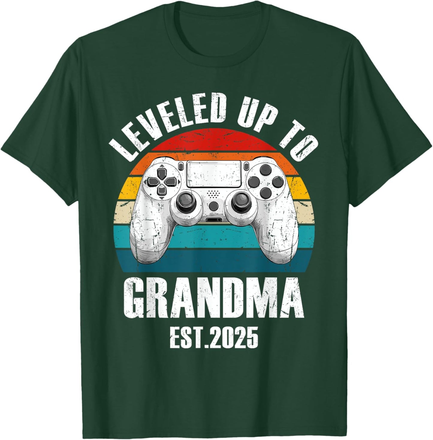Leveled Up To Grandma 2025 Funny Grandmother Gamer Vintage T-Shirt - T-Shirt | Forest