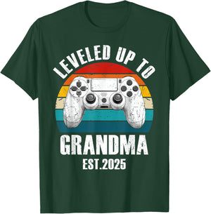 Leveled Up To Grandma 2025 Funny Grandmother Gamer Vintage T-Shirt - T-Shirt | Forest