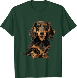 Black and Tan Long Hair Dachshund Dog Illustration T-Shirt - T-Shirt | Forest