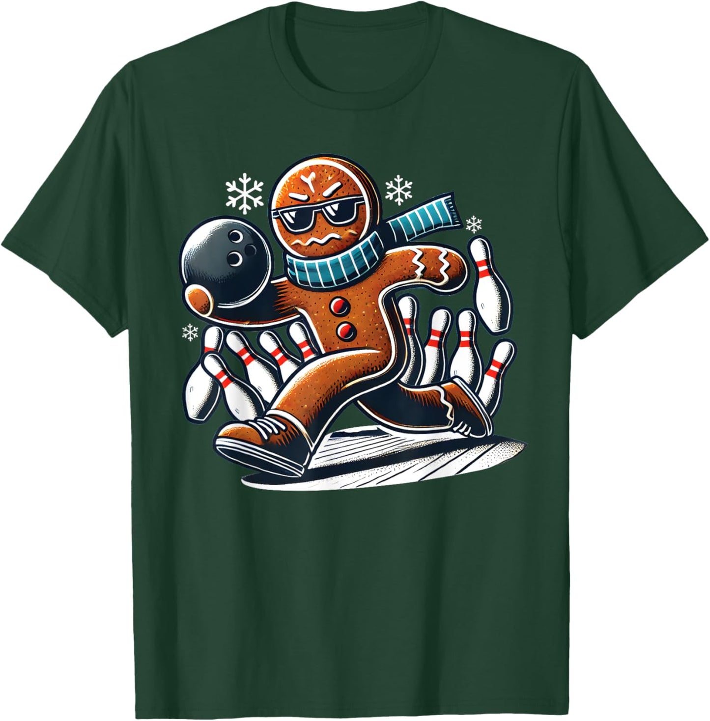 Gingerbread Playing Bowling ball and pins Christmas bowling T-Shirt - T-Shirt | Forest