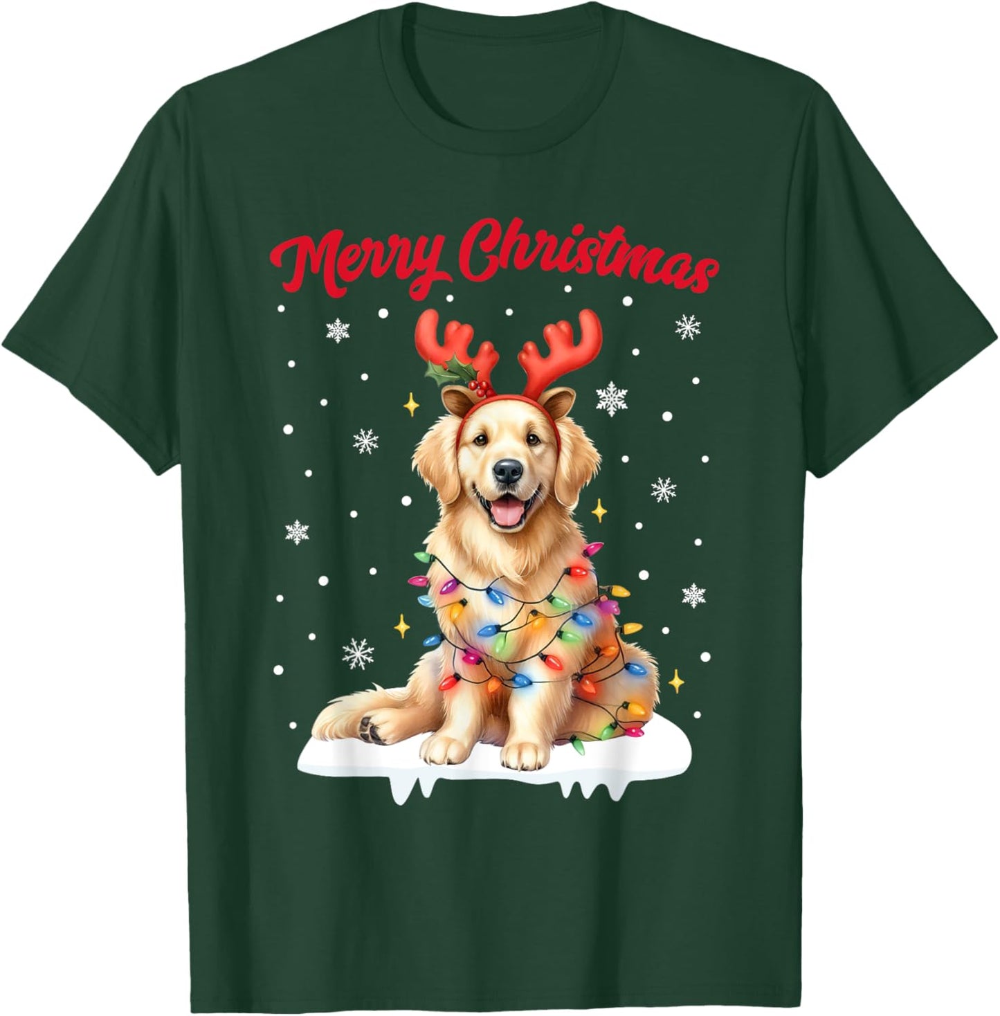 Christmas Pajamas Men Women Kids Golden Retriever Dog T-Shirt - T-Shirt | Forest
