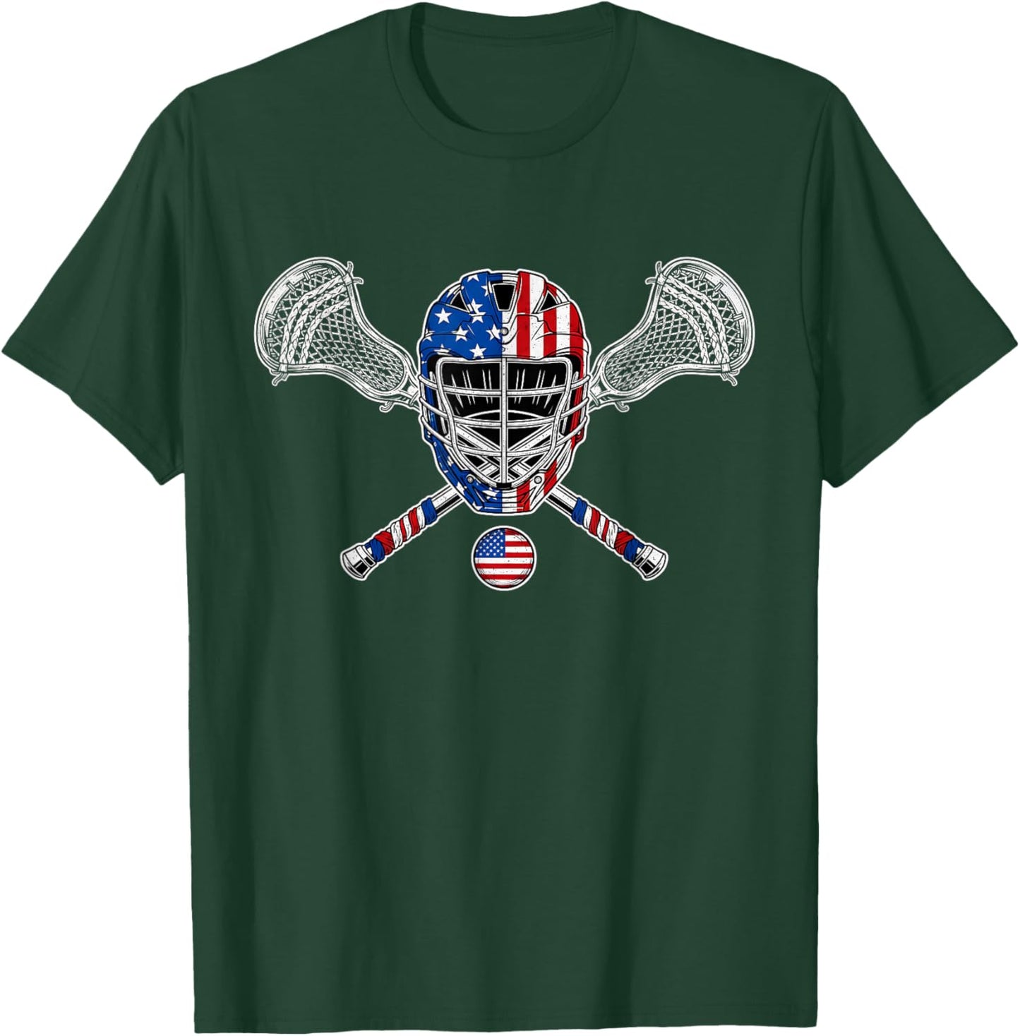 American Lacrosse Flag Patriotic Lax Sticks 4th July T-Shirt - T-Shirt | Forest