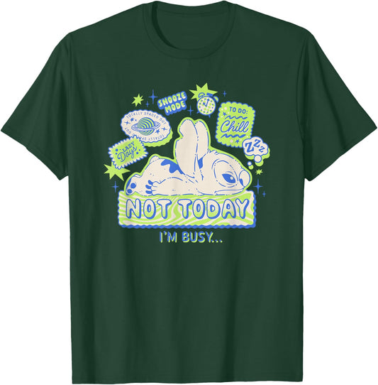 Disney Lilo & Stitch Not Today I'm Busy Neon Retro Big Logo T-Shirt - T-Shirt | Forest