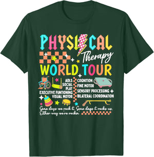 Physical Therapy World Tour Funny PT PTA Retro DPT Therapist T-Shirt - T-Shirt | Forest