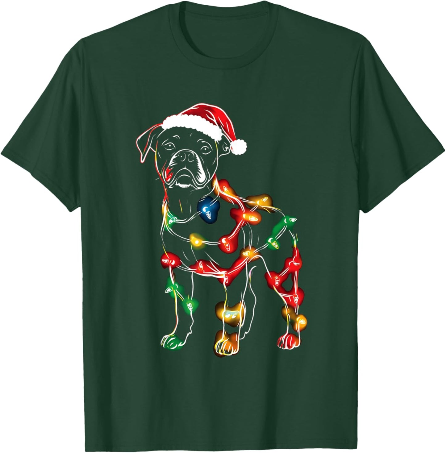 Funny Santa Boxer Retriever Christmas Lights Dog Lover Women Kids T-Shirt - T-Shirt | Forest