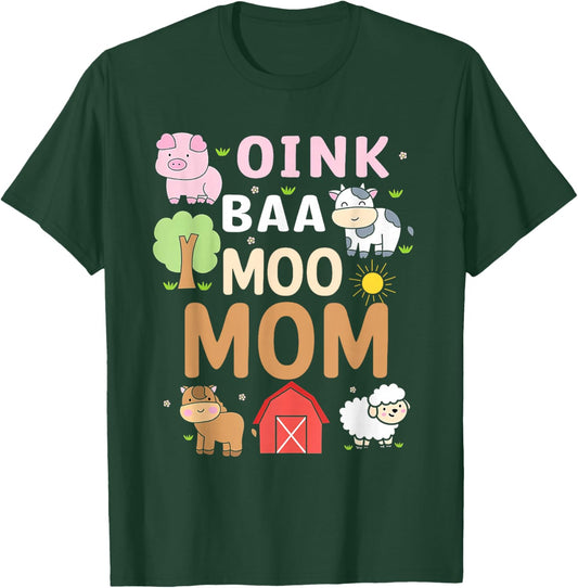 Oink Baa Moo Mom Barnyard Farm 2nd Birthday Boy Girl T-Shirt - T-Shirt | Forest