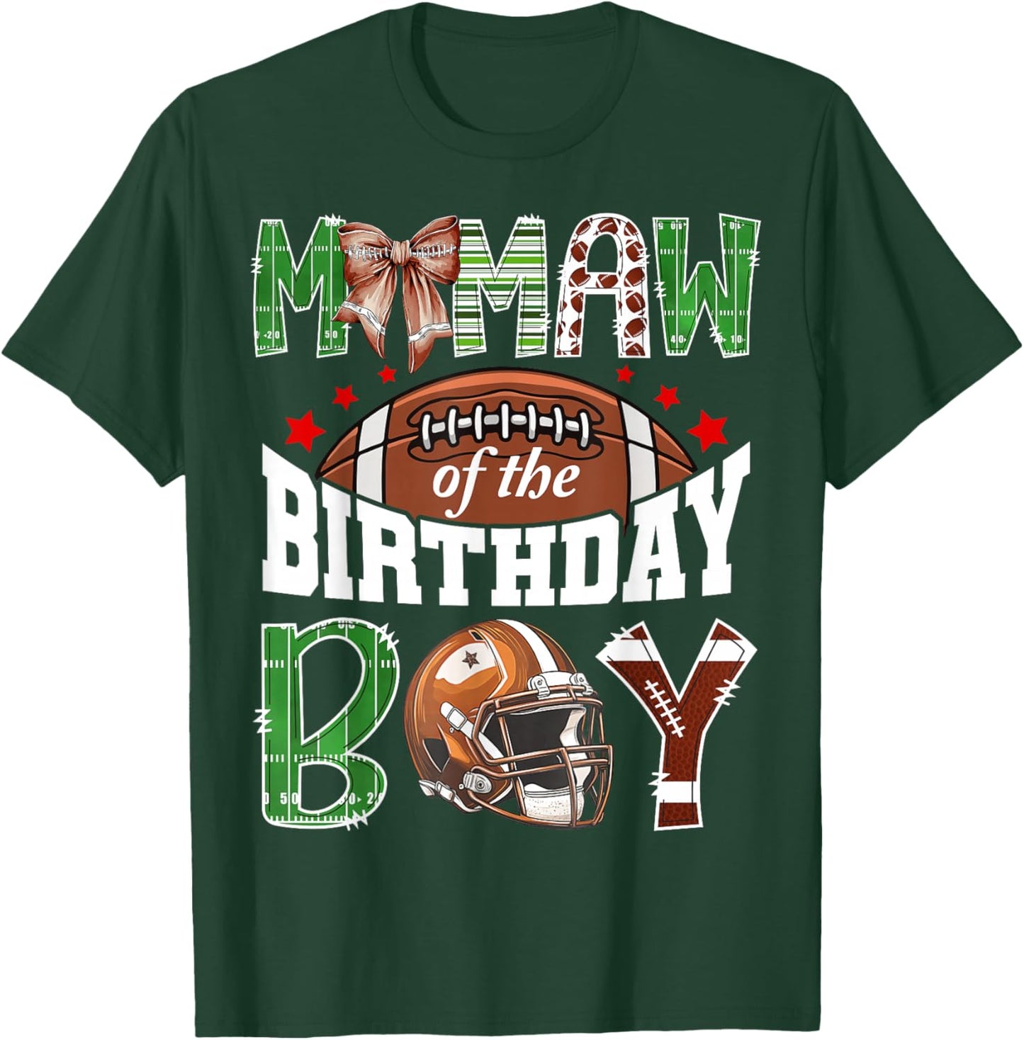 Memaw of The Birthday Boy Football Coquette Bow T-Shirt - T-Shirt | Forest