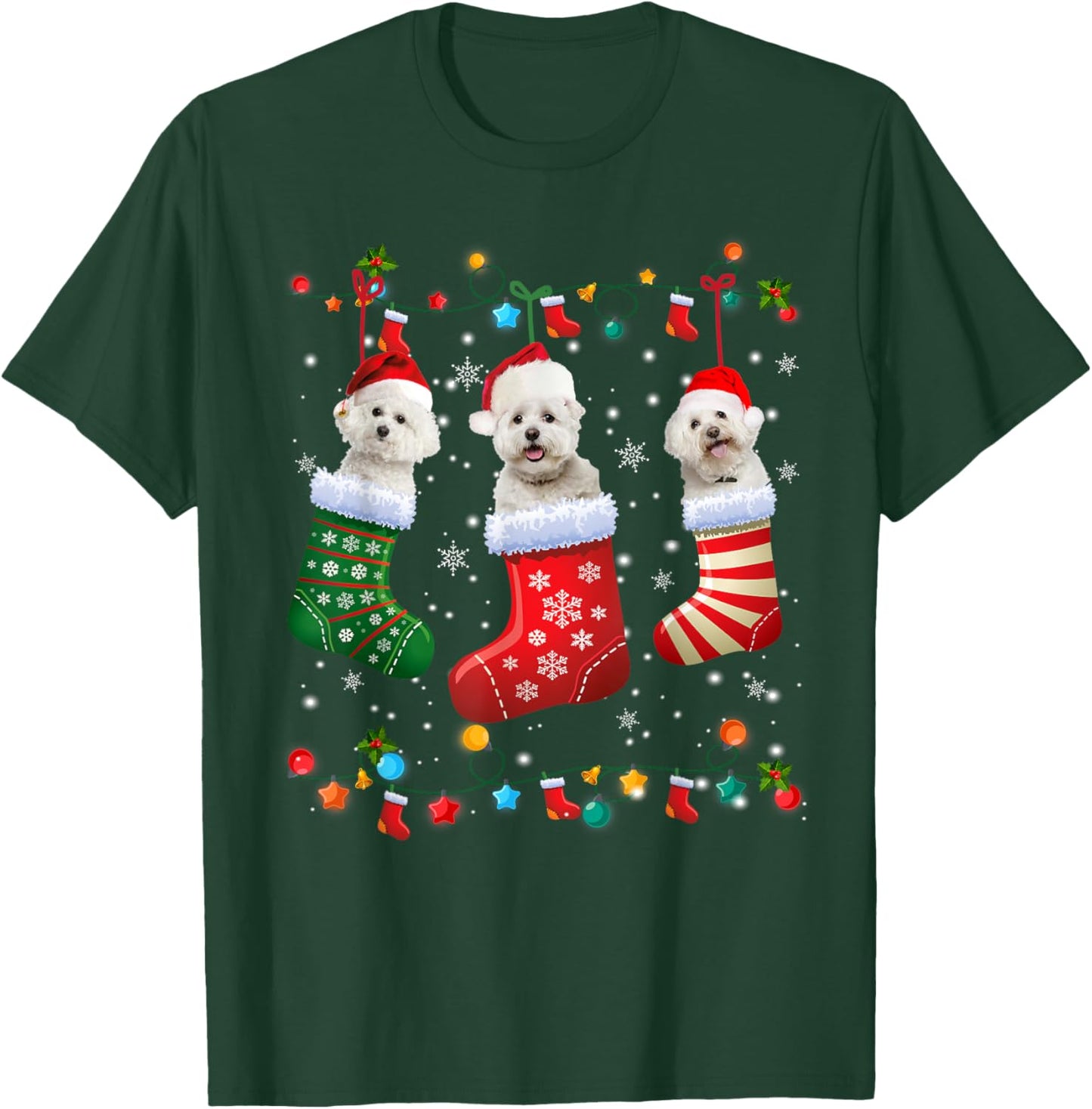 Christmas Socks Pajama Bichon Frise Dog Puppy Lover T-Shirt - T-Shirt | Forest