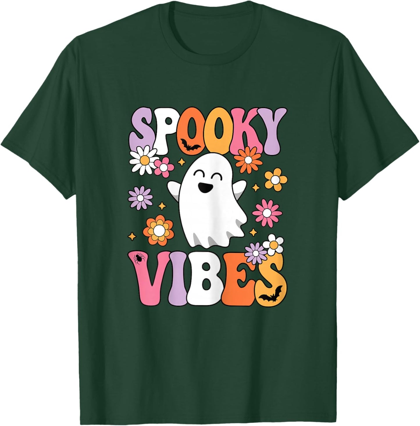 Spooky Vibes Groovy Halloween Ghost Women Girls Teens Kids T-Shirt - T-Shirt | Forest