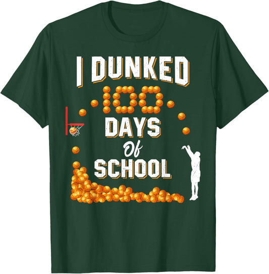 100 Days Of School Basketball Dunked 100th Day For Boys Kids T-Shirt - T-Shirt | Forest