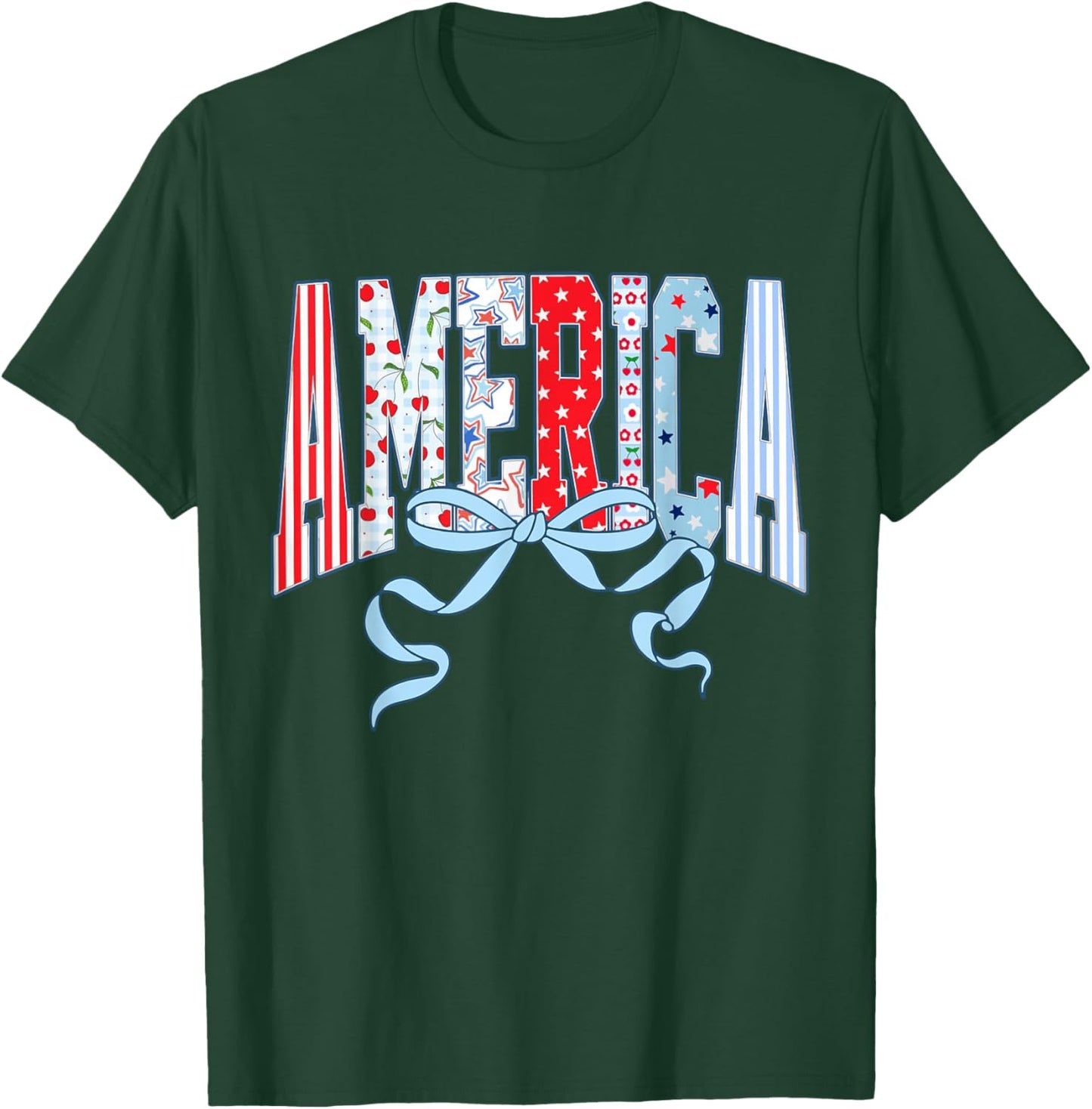 Coquette Striped Retro America Flag 4th of July Patriotic T-Shirt - T-Shirt | Forest