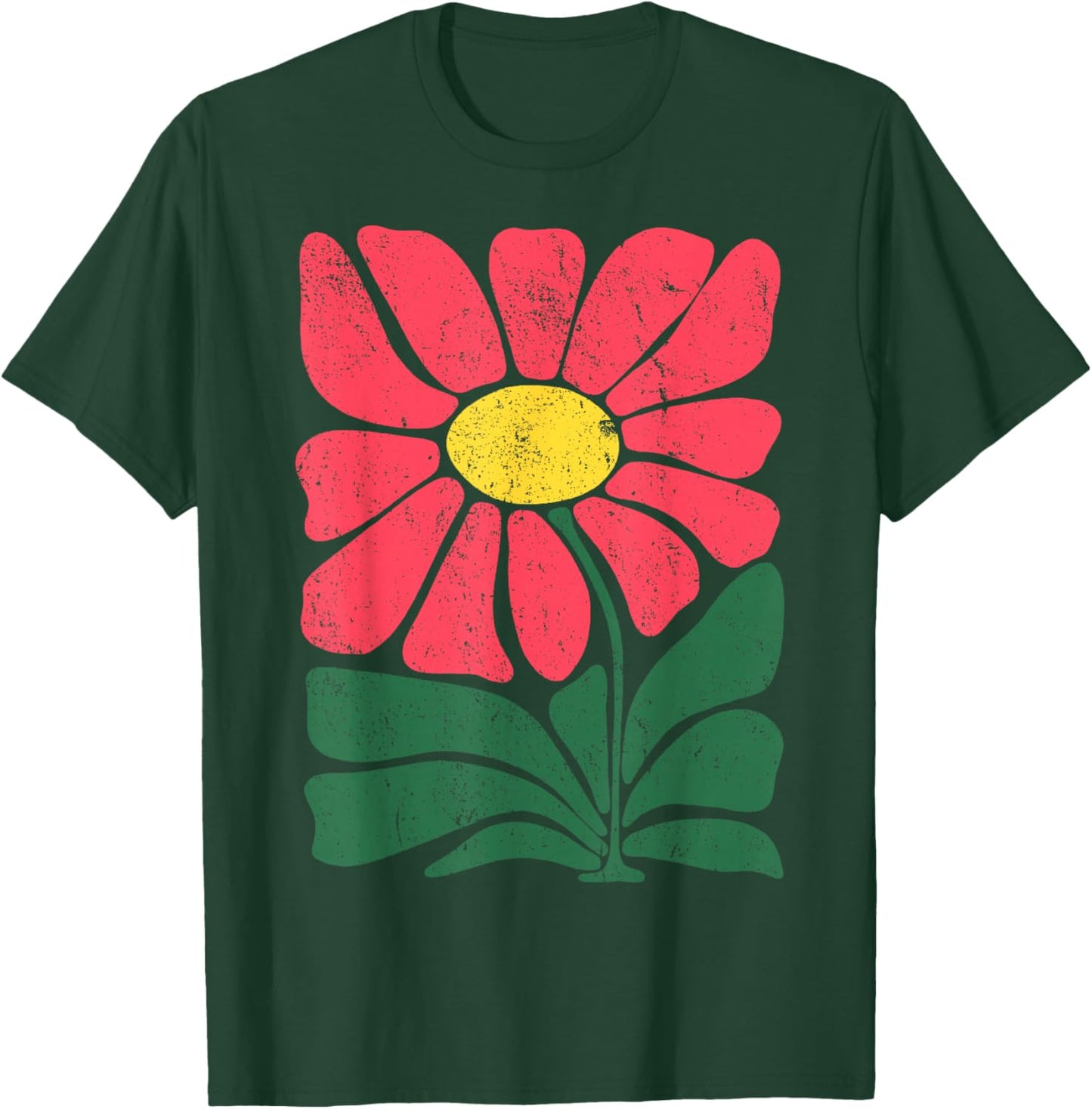 Retro Flower Folk Art - Vintage Botanical Cheerful T-Shirt - T-Shirt | Forest