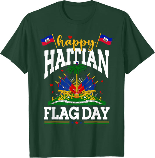 Happy Haitian Flag Day Haiti Independence Day Men Women Kids T-Shirt - T-Shirt | Forest