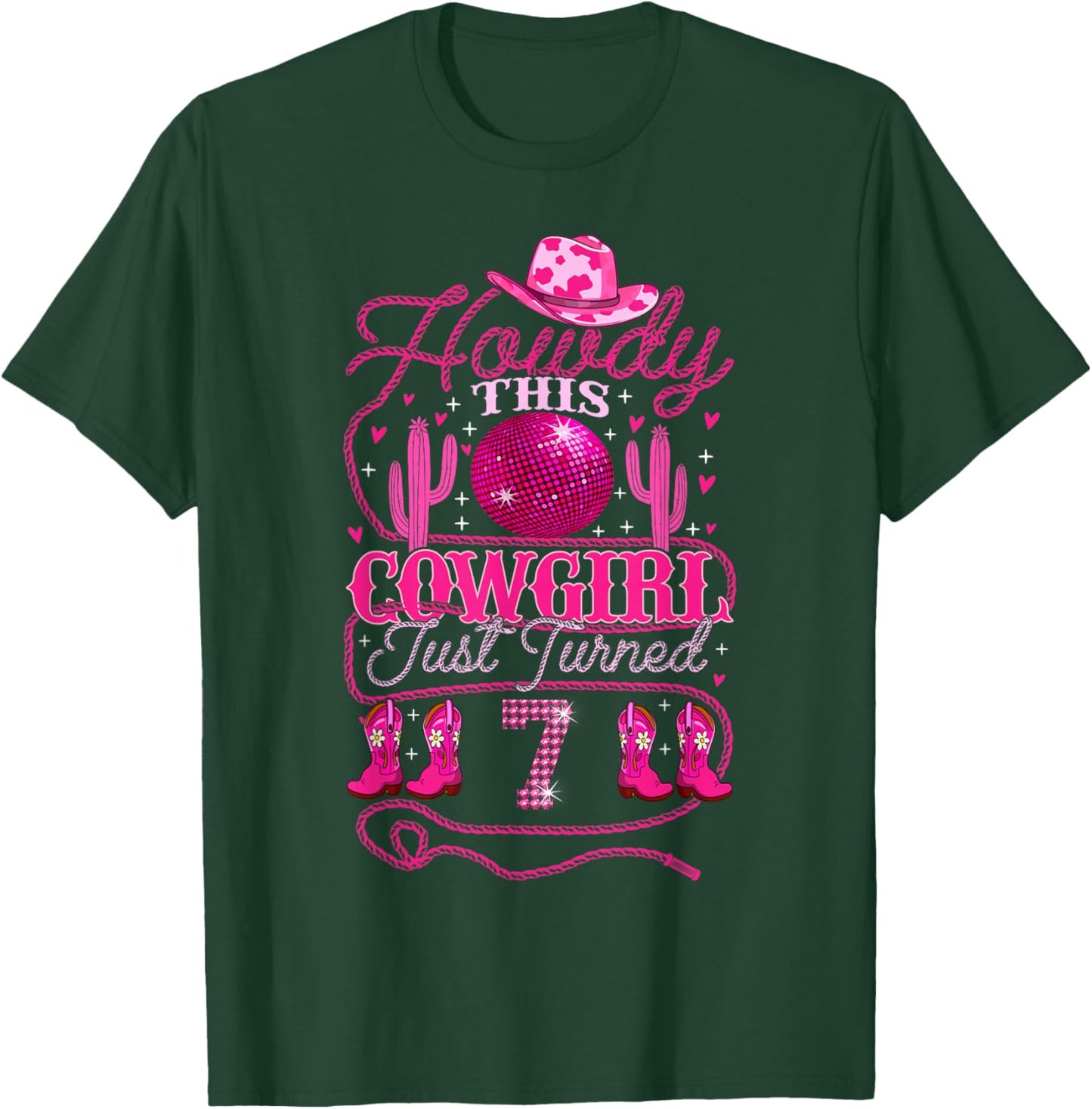 7yrs Birthday Cowgirl Western 7 Years Old Girl 7th Birthday T-Shirt - T-Shirt | Forest