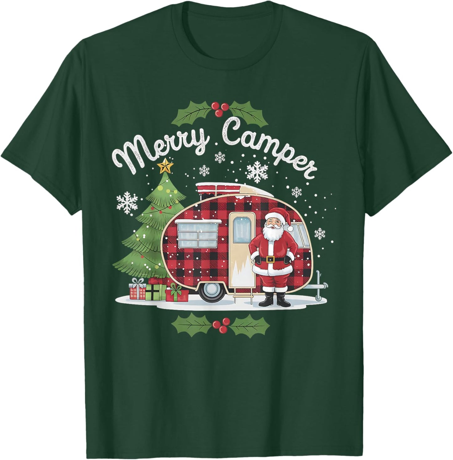 Merry Camper Christmas Santa Camping Truck Family Matching T-Shirt - T-Shirt | Forest