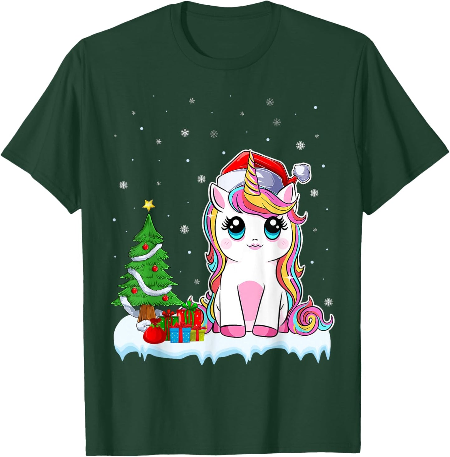 Unicorn Christmas For Girls Kids Santa Unicorn Xmas Tree T-Shirt - T-Shirt | Forest