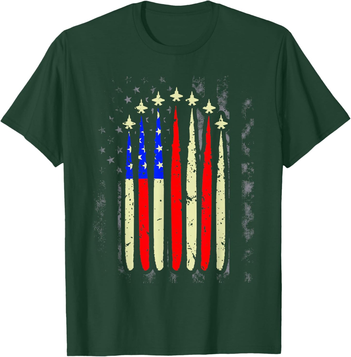 4th of July Jet Fighter American Flag Patriotic Hero Flying T-Shirt - T-Shirt | Forest