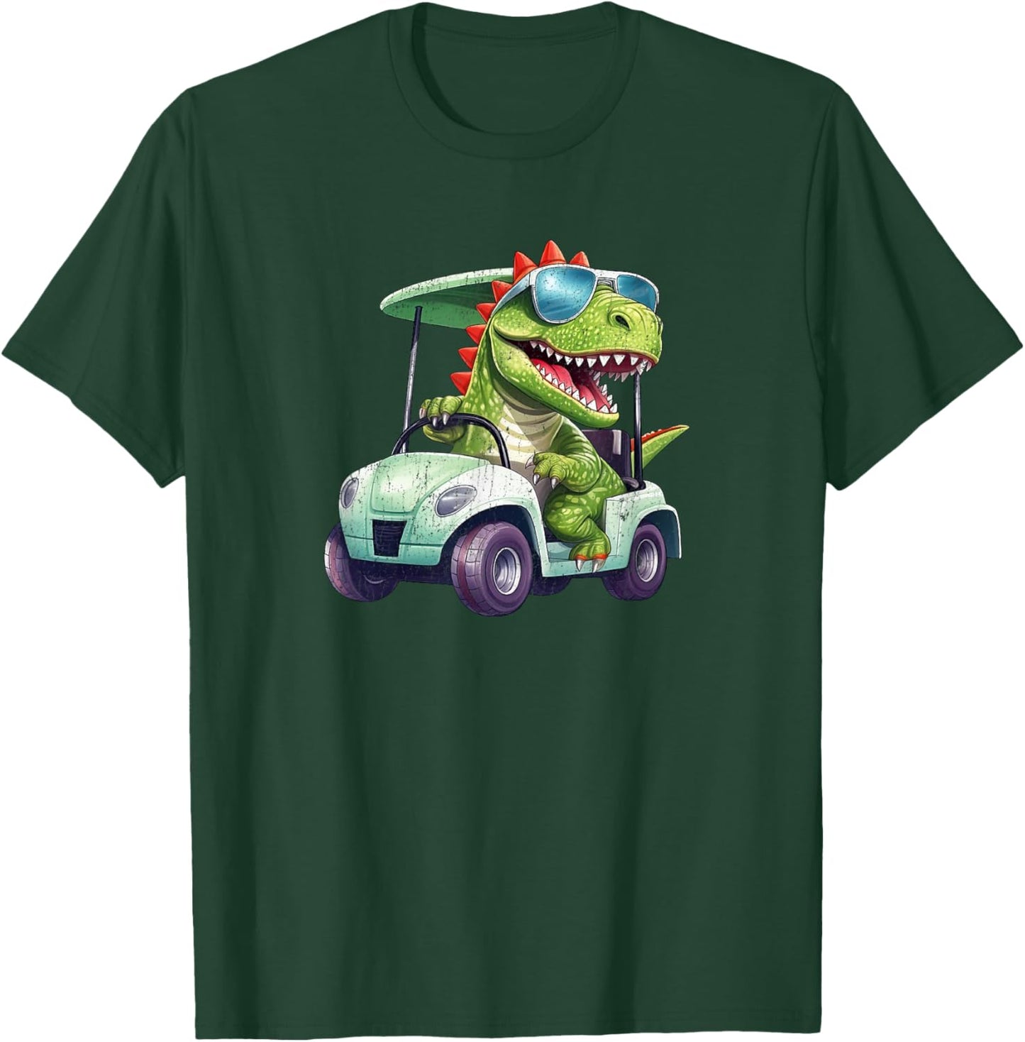 Vintage T-Rex Tyrannosaurus Dinosaur in a Golf Cart Funny T-Shirt - T-Shirt | Forest