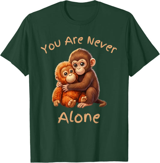 You are Never Alone Monkey Orangutan Hug Cute Friendship T-Shirt - T-Shirt | Forest