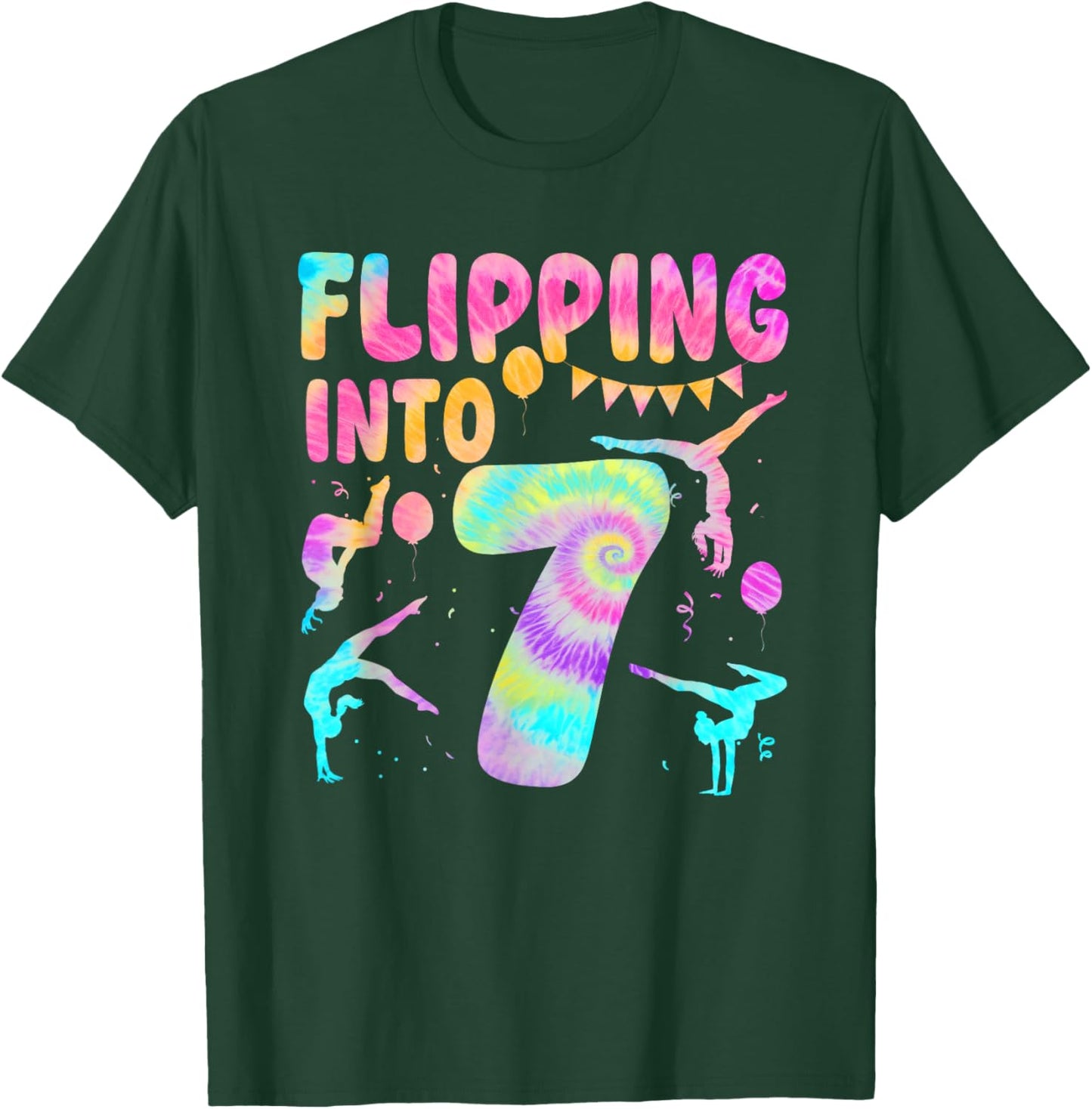 Flipping Into 7 Years Old Birthday Girl Gymnast 7th T-Shirt - T-Shirt | Forest