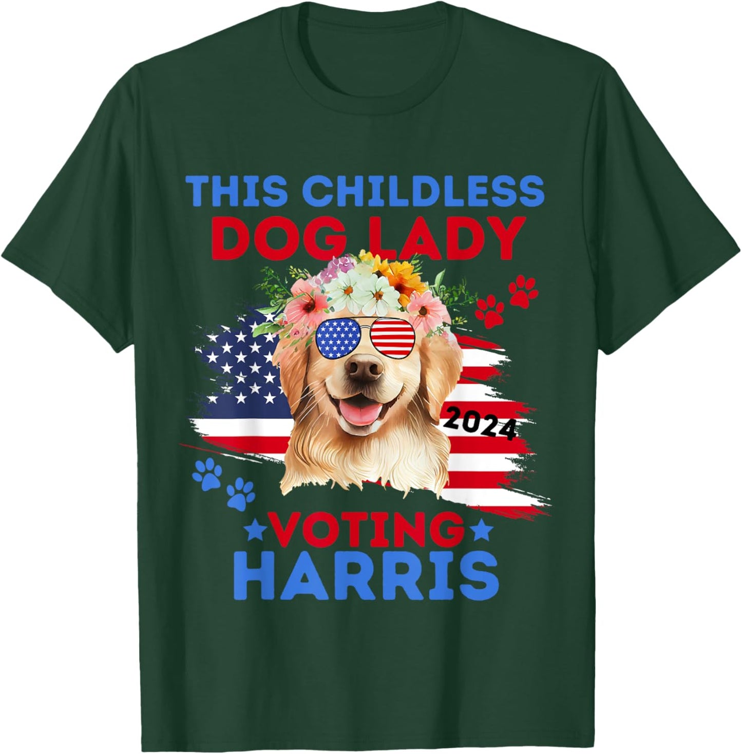 Childless Dog Lady Vote Kamala Harris 2024 Golden Retriever T-Shirt - T-Shirt | Forest