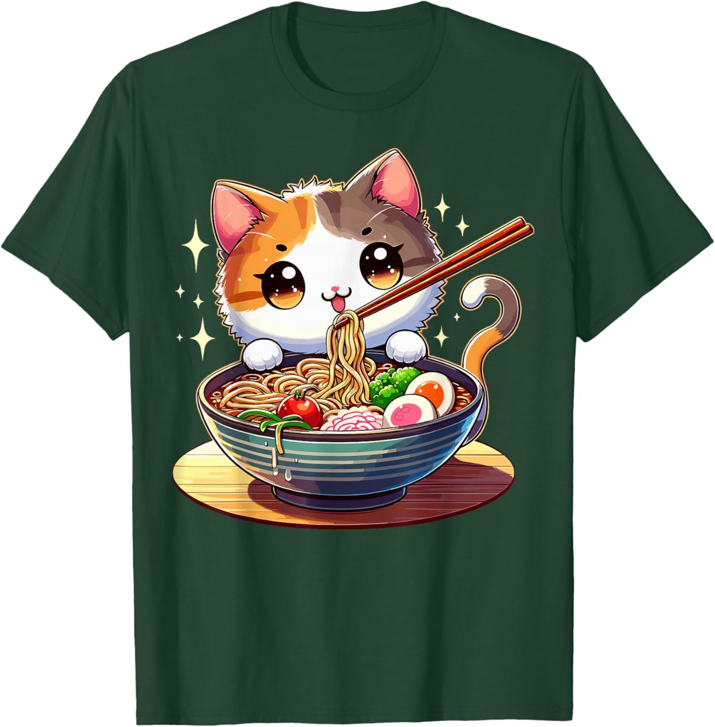 Cat Ramen Noodles Anime Kawaii Japanese Cat T-Shirt - T-Shirt | Forest