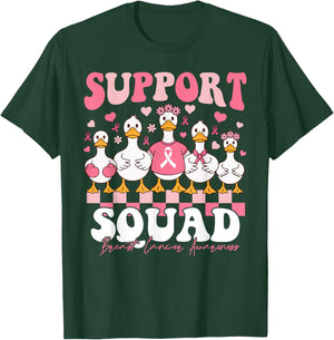 Support Squad Goose Breast Cancer Coquette Bow Pink Ribbons T-Shirt - T-Shirt | Forest