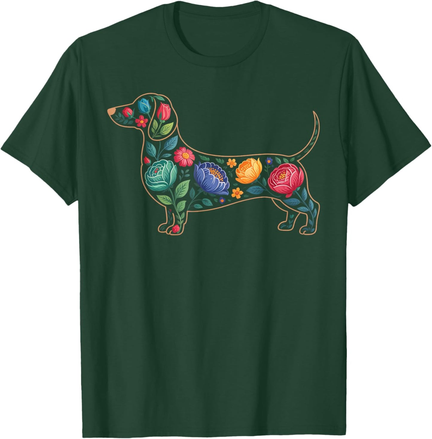 Floral Dachshund Dog Cute Flower Garden T-Shirt - T-Shirt | Forest