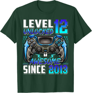 Level 12 Unlocked Awesome Since 2013 12th Birthday Gaming T-Shirt - T-Shirt | Forest