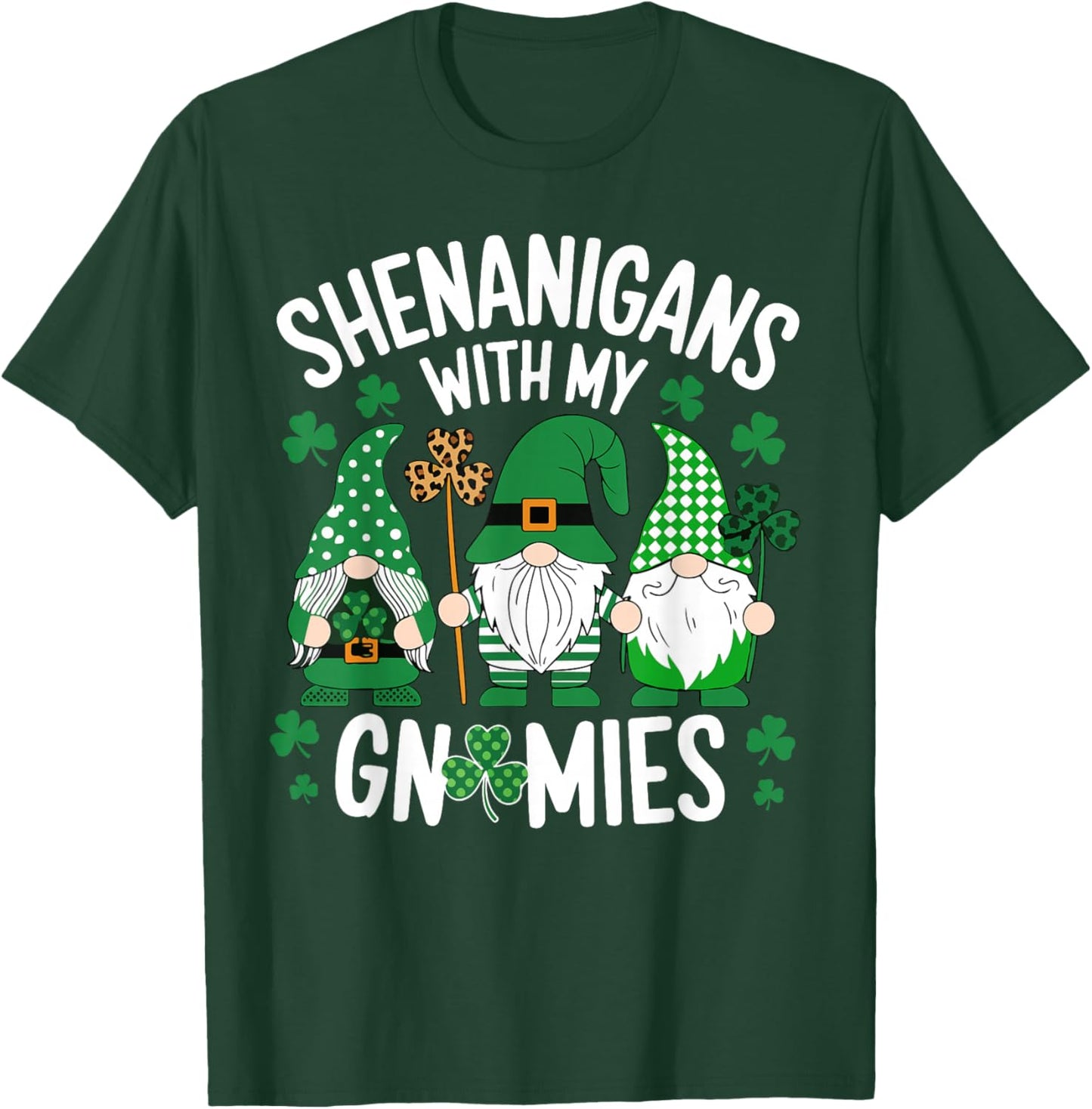 St Patricks Day Lucky Shamrock Leopard Gnomes Irish Women T-Shirt - T-Shirt | Forest