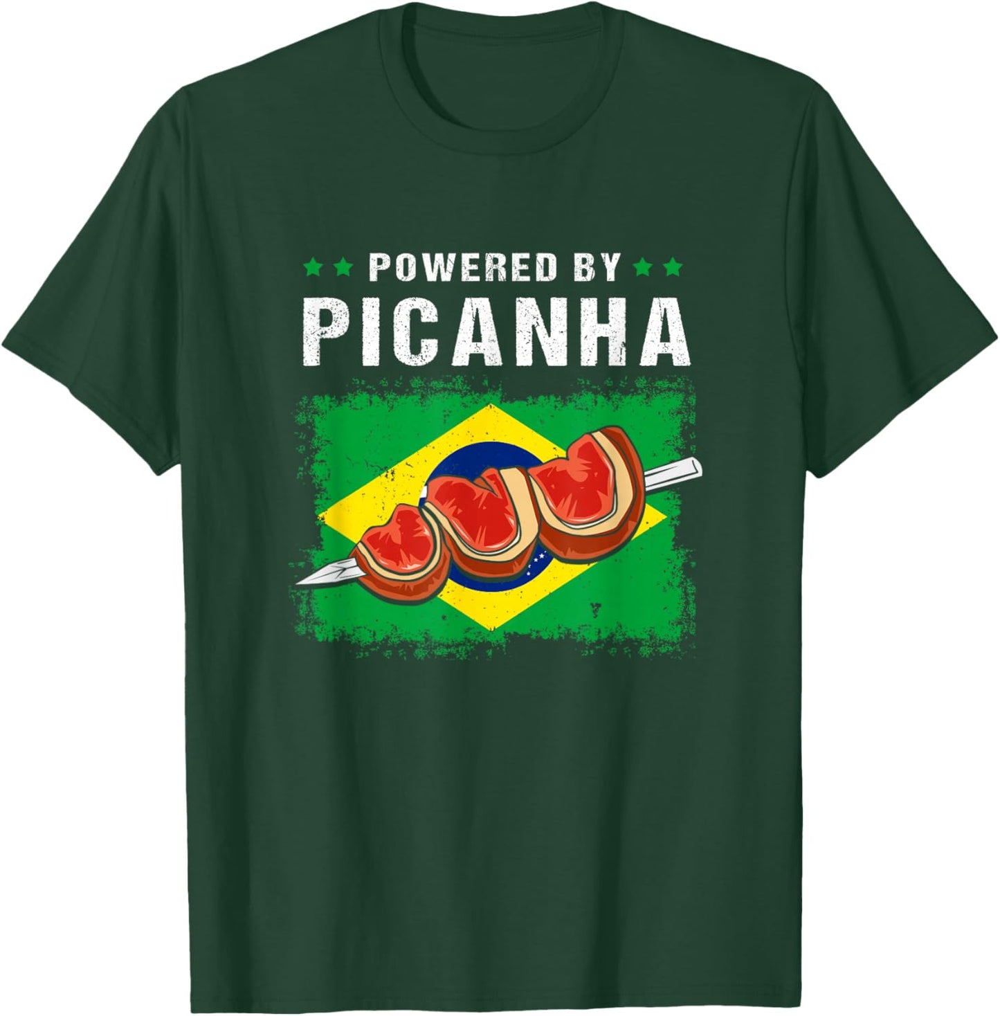 Powered By Picanha Steak Brasil Funny Brazil Flag T-Shirt - T-Shirt | Forest