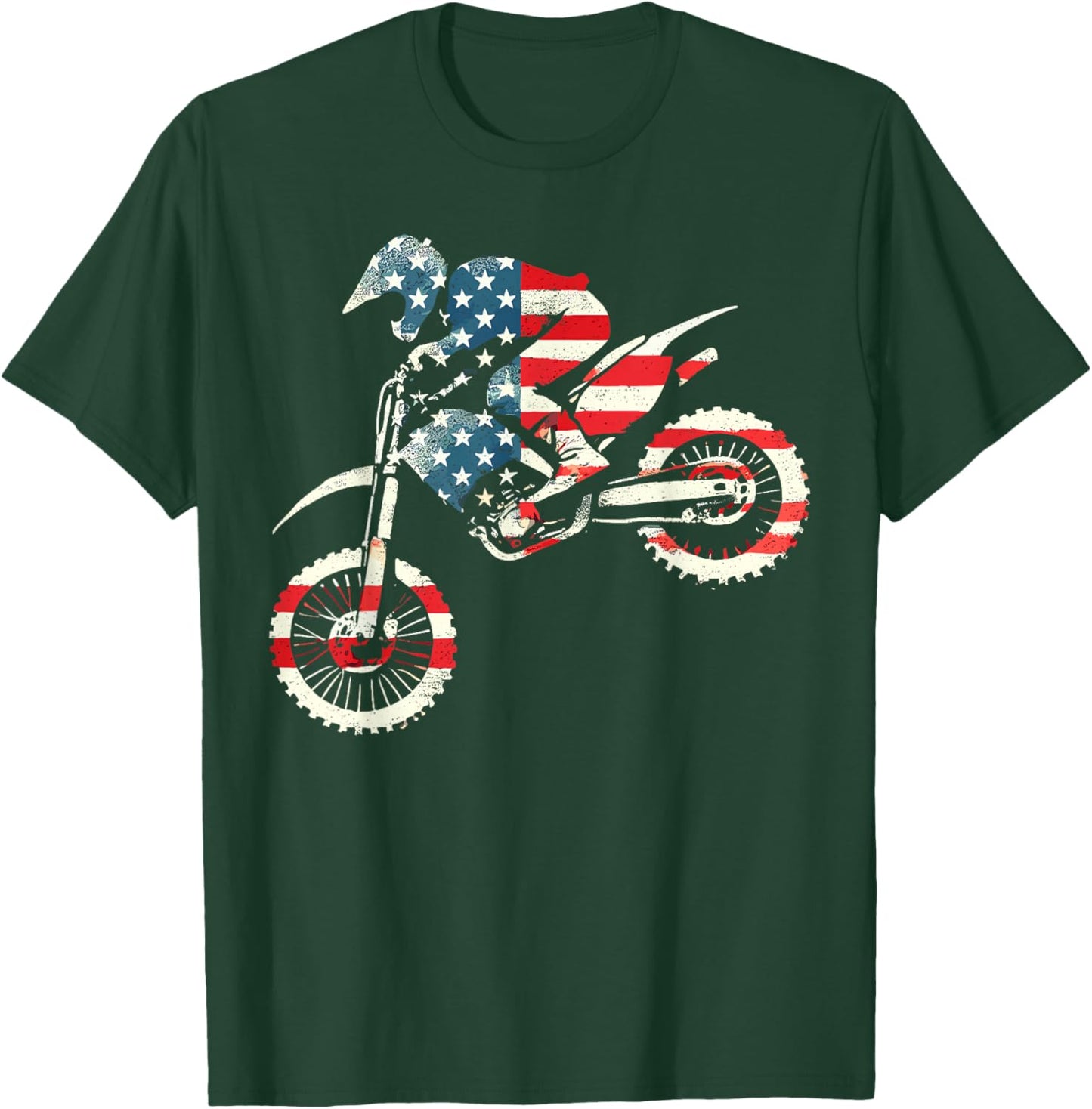 Dirt Bike American Flag Motocross Enduro T-Shirt - T-Shirt | Forest