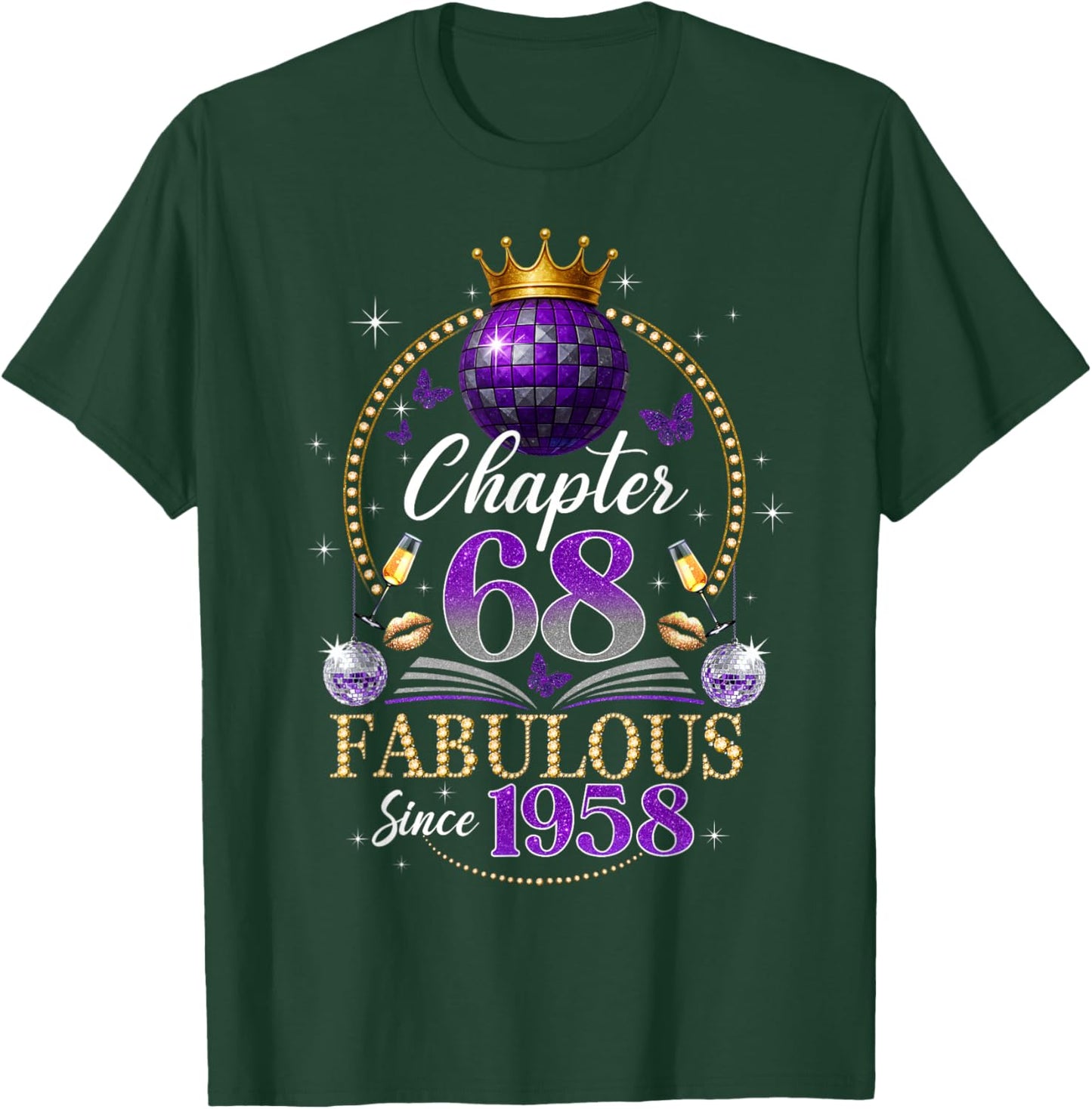 Chapter 68 Since 1958 Purple Disco Ball 68th Birthday Women T-Shirt - T-Shirt | Forest