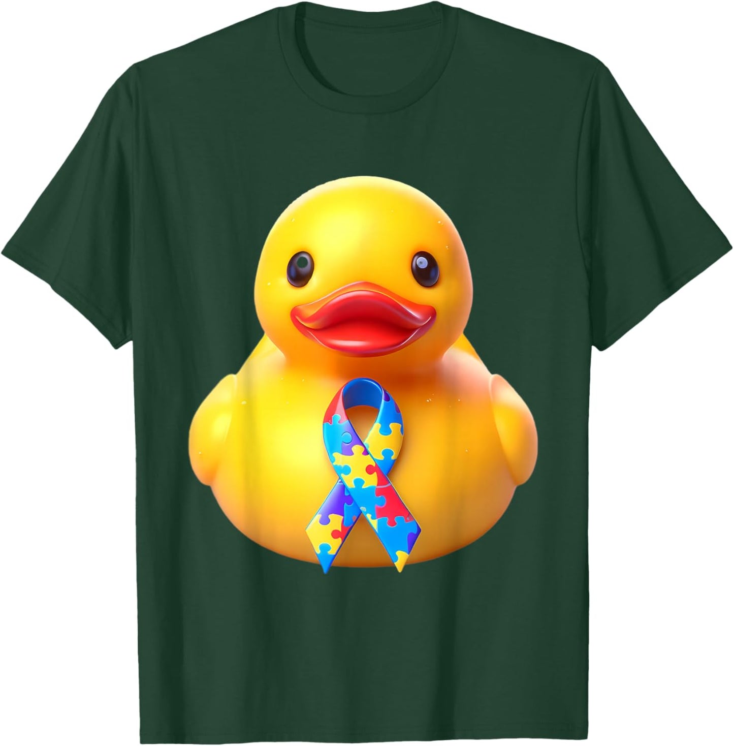 Autism Awareness Rubber Duck Yellow Red Blue Ducky Ribbon T-Shirt - T-Shirt | Forest