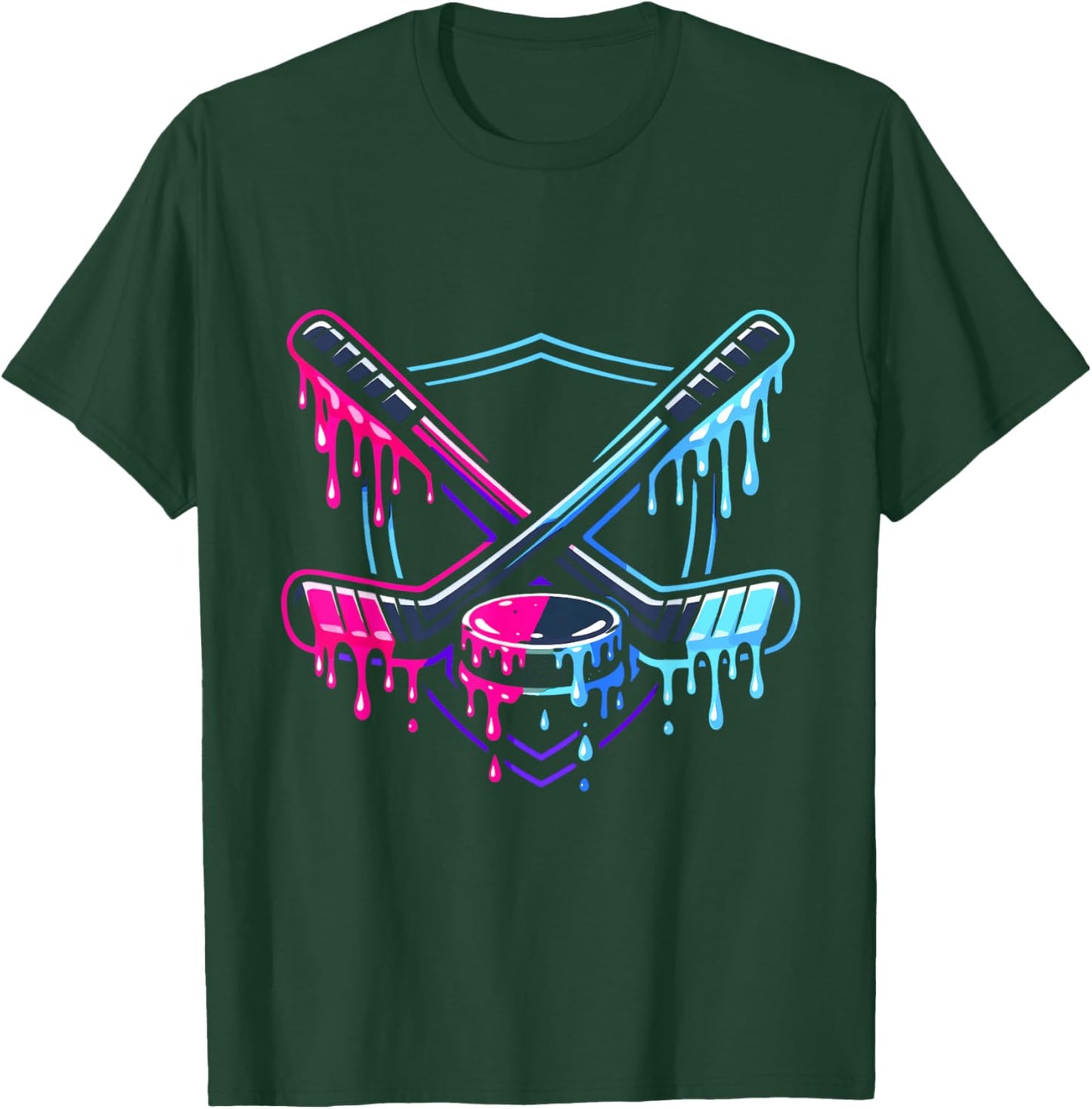 Boys Drip Ice Hockey Boys Girls Kids Hockey T-Shirt - T-Shirt | Forest