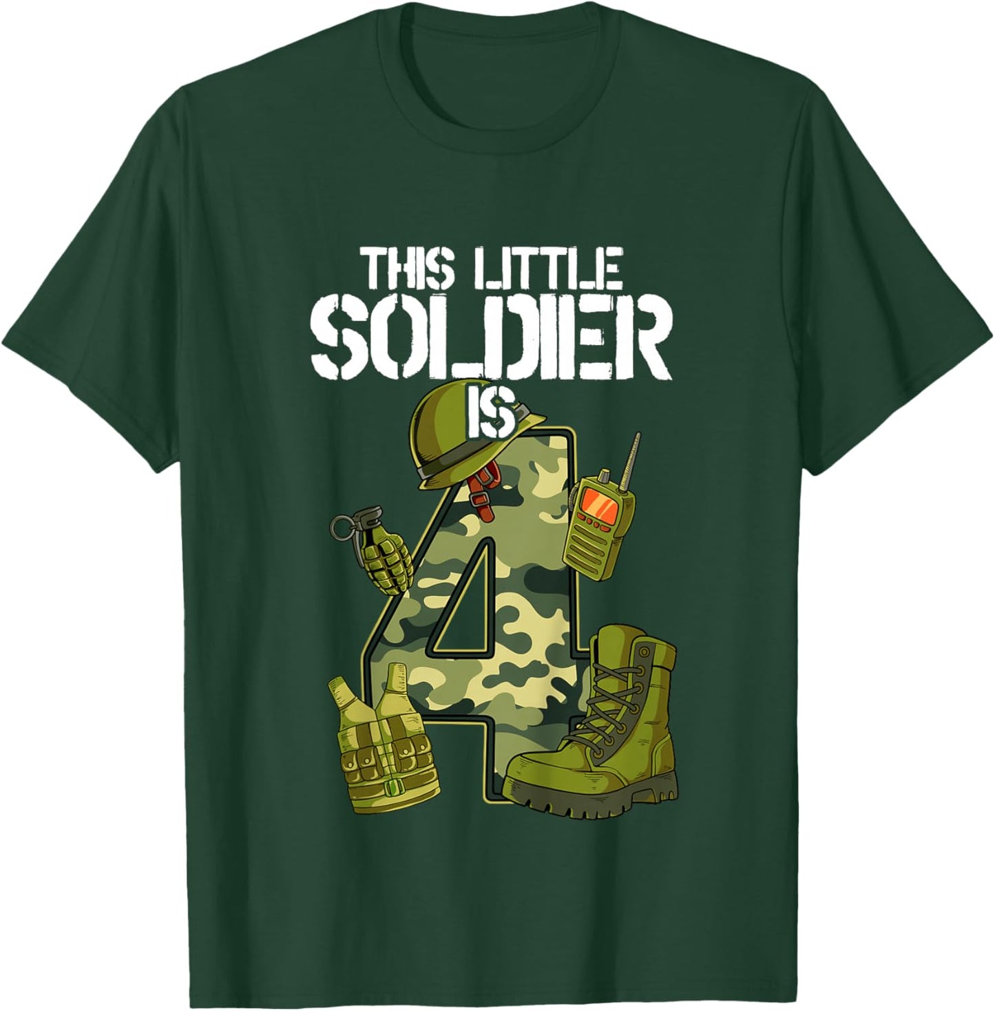 Kids 4th Birthday Army T-Shirt - T-Shirt | Forest