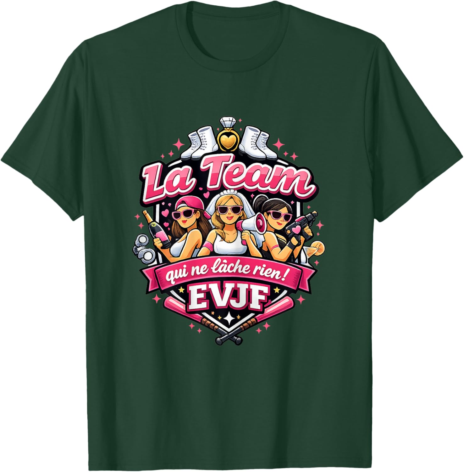 EVJF Femme Future Mariée Mariage Humour Team Qui lâche Rien T-Shirt - T-Shirt | Forest