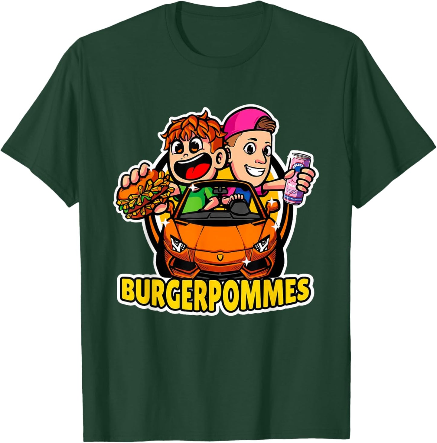 Burger Pommes Sportwagen Comic Style Fast Food T-Shirt - T-Shirt | Forest