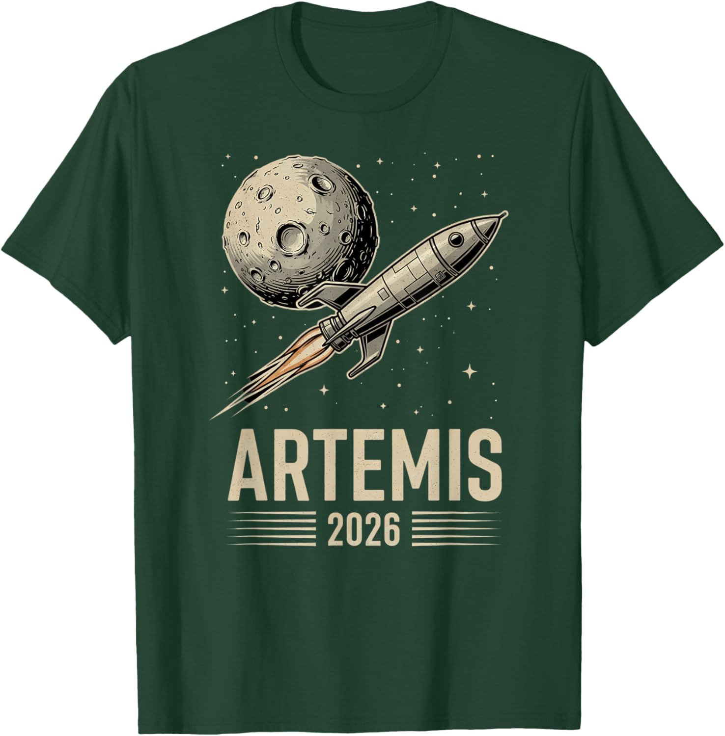 Artemis 2 Launch to The Moon Mission Retro Rocket Ship T-Shirt - T-Shirt | Forest